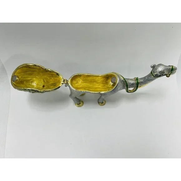 Crystal Bejeweled Camel Heavy Latching Trinket Box Silver Gold Emerald Colored - Picture 3 of 16